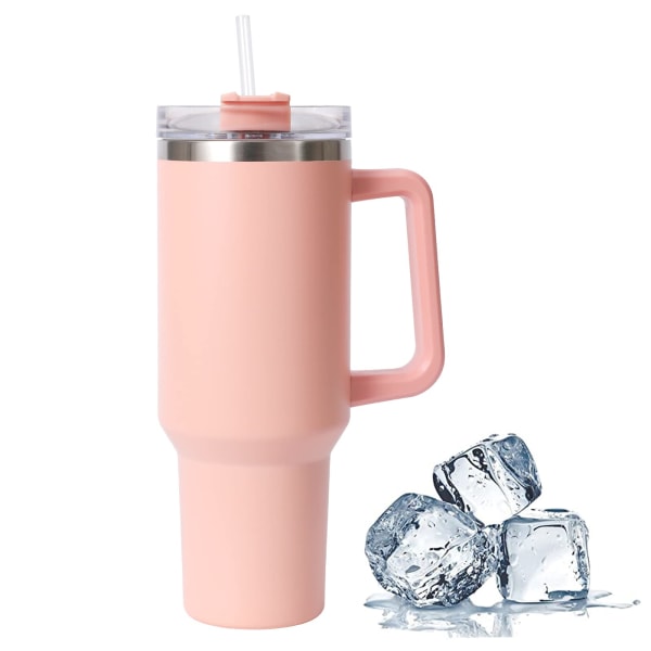 Großer 1200-ml-kaffeebecher Mit Strohhalm, Deckel Und Henkel, Wiederverwendbarer Isolierbecher Für Heiße Und Kalte Getränke