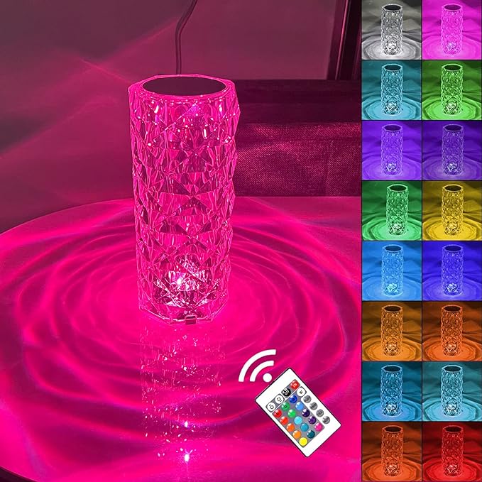 Kristallrosen-tischleuchte, 16 Rgb-farben, Touch-dimmer, Romantische Led-dekorationslampe In Diamantform, Usb-wiederaufladbares Nachtlicht Mit Fernbedienung