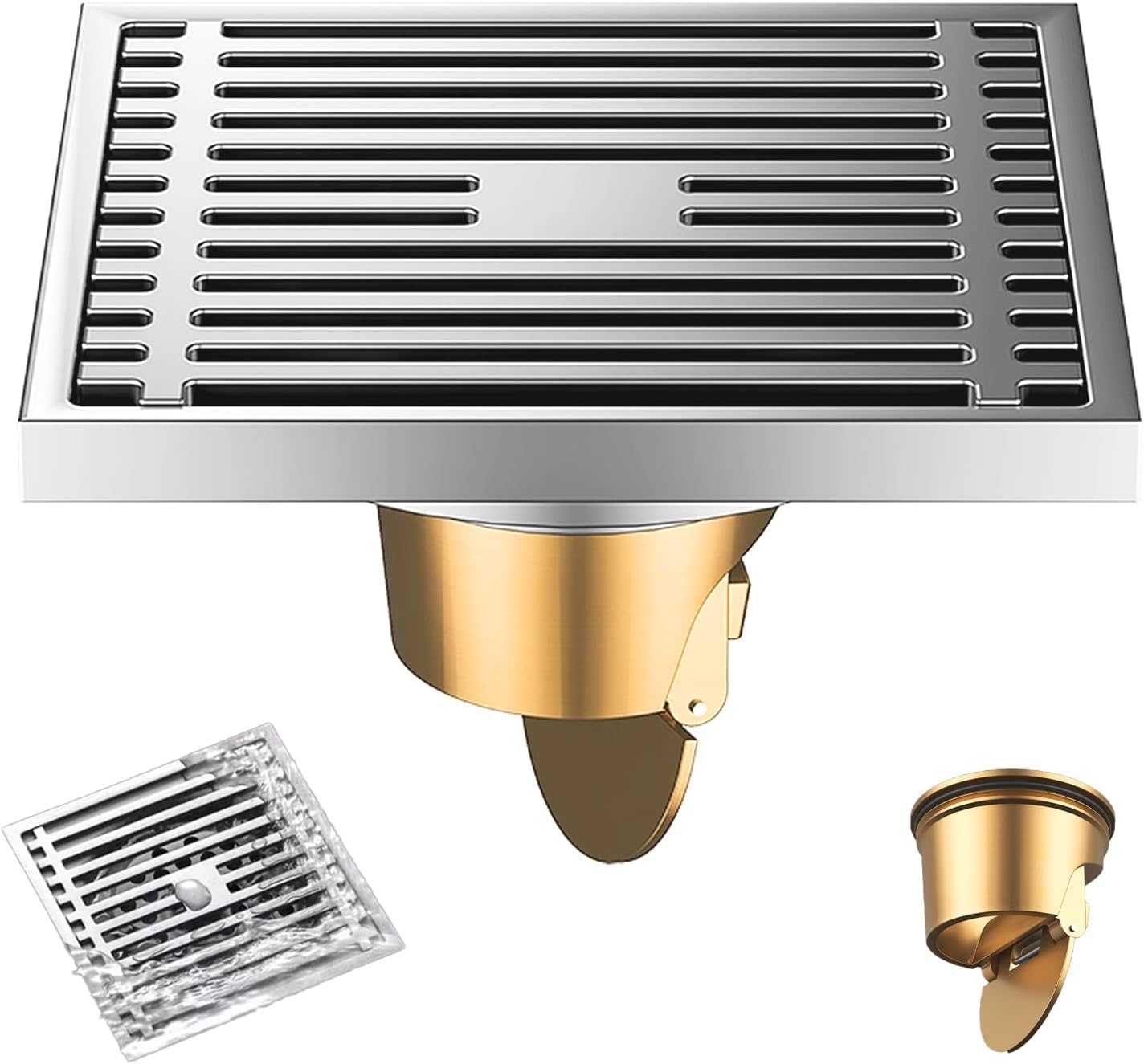 Siphon De Sol Extérieur Carré En Acier Inoxydable Pour Douche/salle De Bain, Élimination Des Odeurs De Siphon - 10 X 10 Cm