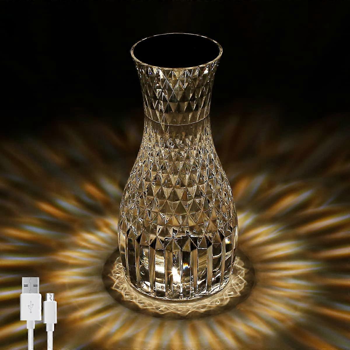 Lampe De Table Led Rose Diamant En Acrylique, Veilleuse En Cristal, 16 Couleurs Rgb Changeantes, Lampe De Nuit Romantique Avec Télécommande