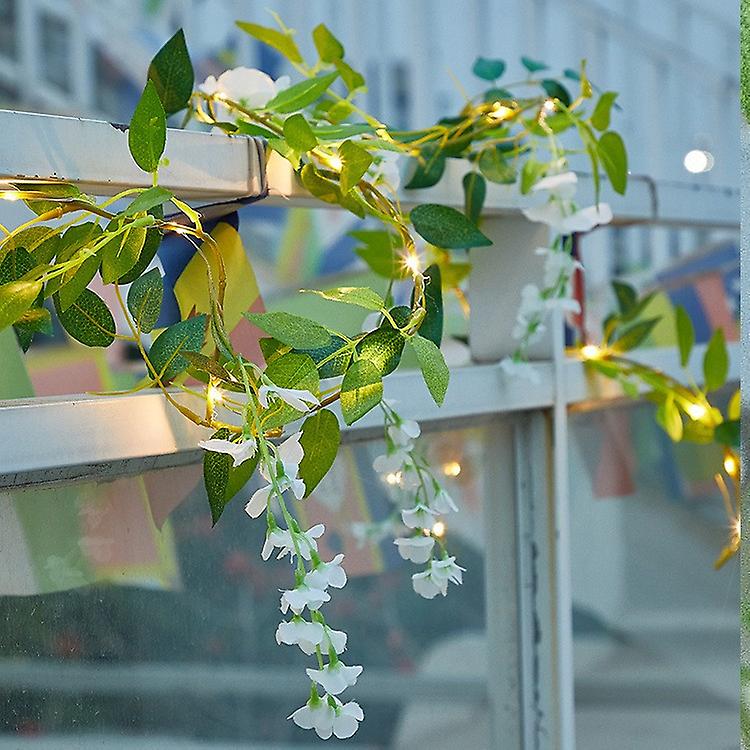 Guirlande Lumineuse De 20 Fleurs De Glycine Blanches Artificielles À Led, Fil De Cuivre Décoratif, Alimentation Solaire