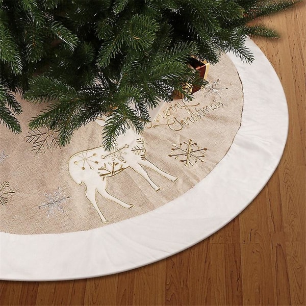 Jupe De Sapin De Noël En Lin Épais, Housse De 120 Cm, Tapis De Sapin À Motifs D'Élans Et De Flocons De Neige Pour La Décoration Du Sapin Et Les Fêtes De Noël (décembre).