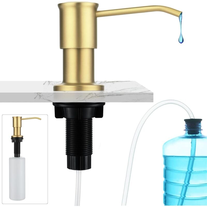 Choyclit Or Brossé Distributeur De Savon Pour Évier Avec Bouteille De 500 Ml Et Kit D'Extension De 1,0 M, Recharge Par Le Haut