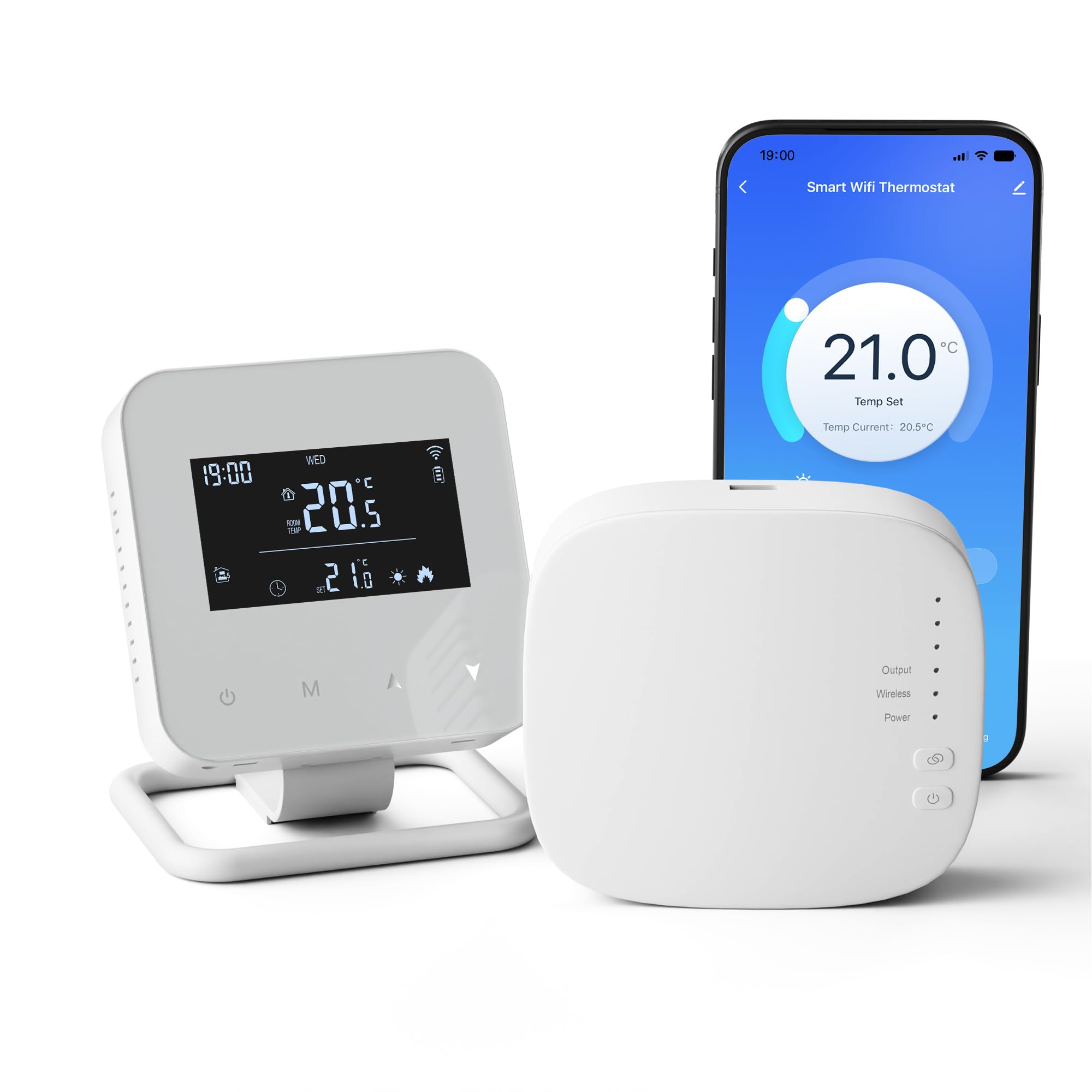 Thermostat Sans Fil Avec Un Récepteur, Thermostat Intelligent Wifi Connecté Pour Chaudières À Gaz Et Chauffage Au Sol À L'Eau, 3xaaa Batterie Ou Usb Alimenté,compatible Avec Alexa Et Google Assistant