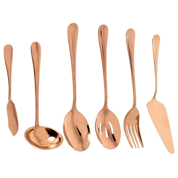 Ensemble De Couverts De Service 6 Pièces, Comprenant Une Pelle À Gâteau Et Une Cuillère De Service Ajourée Dorée.
