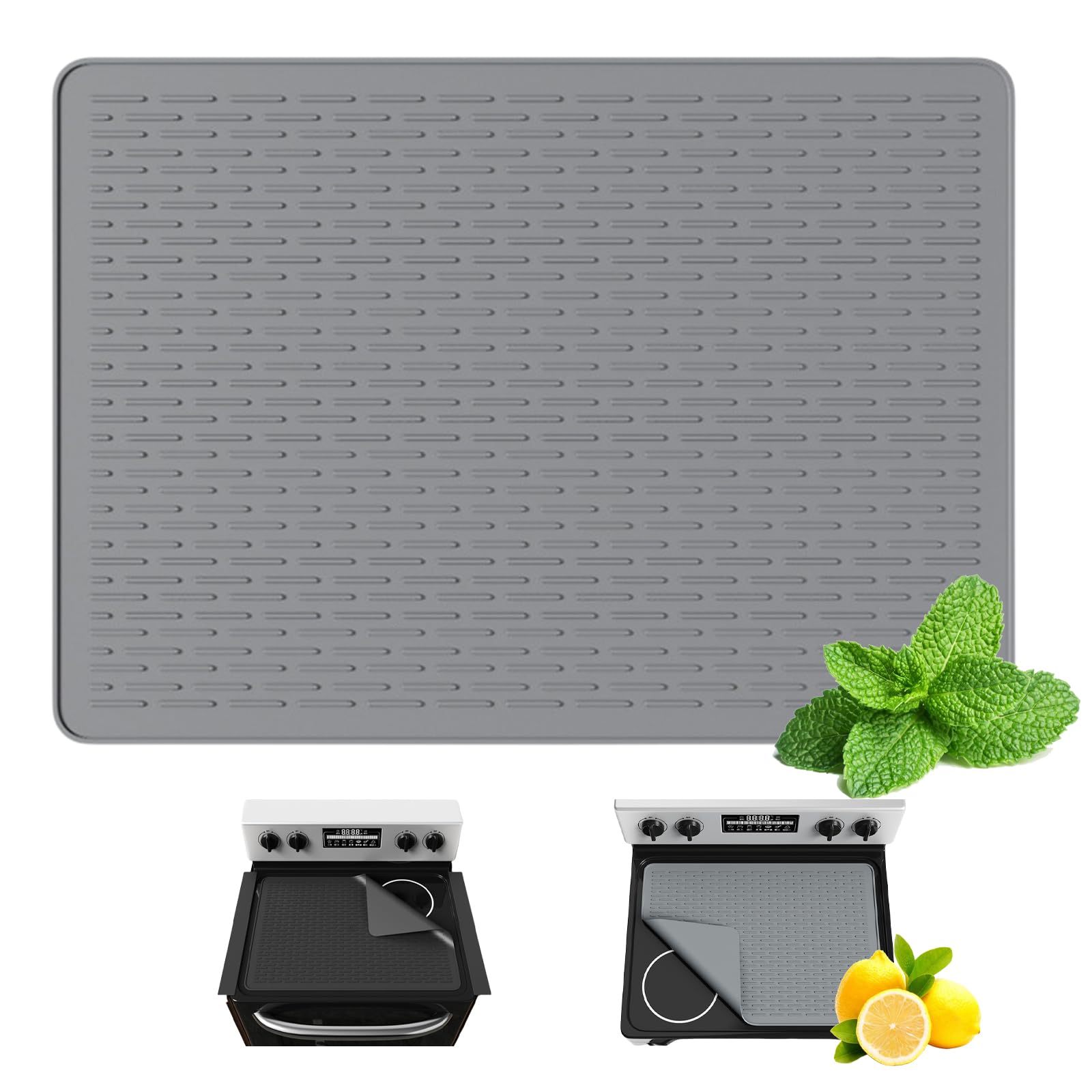 Set Van 3 - Beschermer Voor Op Het Fornuis - Extra Grote Siliconen Keukenmat Voor Het Afdruipen Van De Afwas - Antislip Elektromagnetische Droogmat Voor Kookplaten - + Grijze 21-inch Tussenstrips 2 -