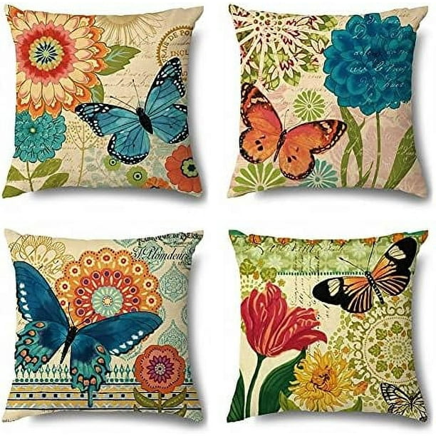 Lot De 4 Housses De Coussin D'Extérieur, 45 X 45 Cm, Motif Papillon Printanier, Imperméables, Pour Canapé Et Lit D'Extérieur, Style Champêtre - B