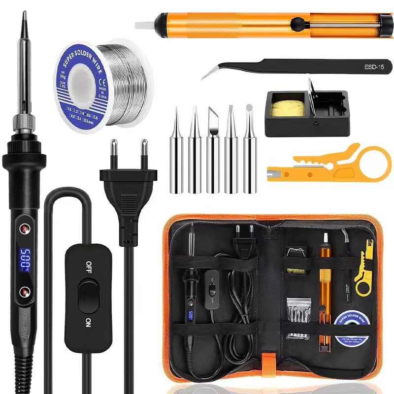 Fer À Souder Kit 80w Température Réglable 180-480°c Electronique De Precision Avec Interrupteur On/off, 5 Conseils De Soudage, Pompe À Dessouder, Fil De Soudure, Station De Soudage, Pincettes