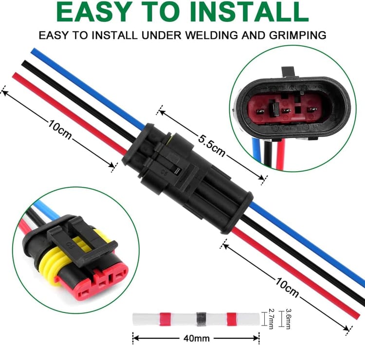 Connecteur Étanche,connecteurs De Fils Électriques Autobloquants À 3 Broches Avec Fil 16 Awg Marine. 3 Pin Connector,5pack