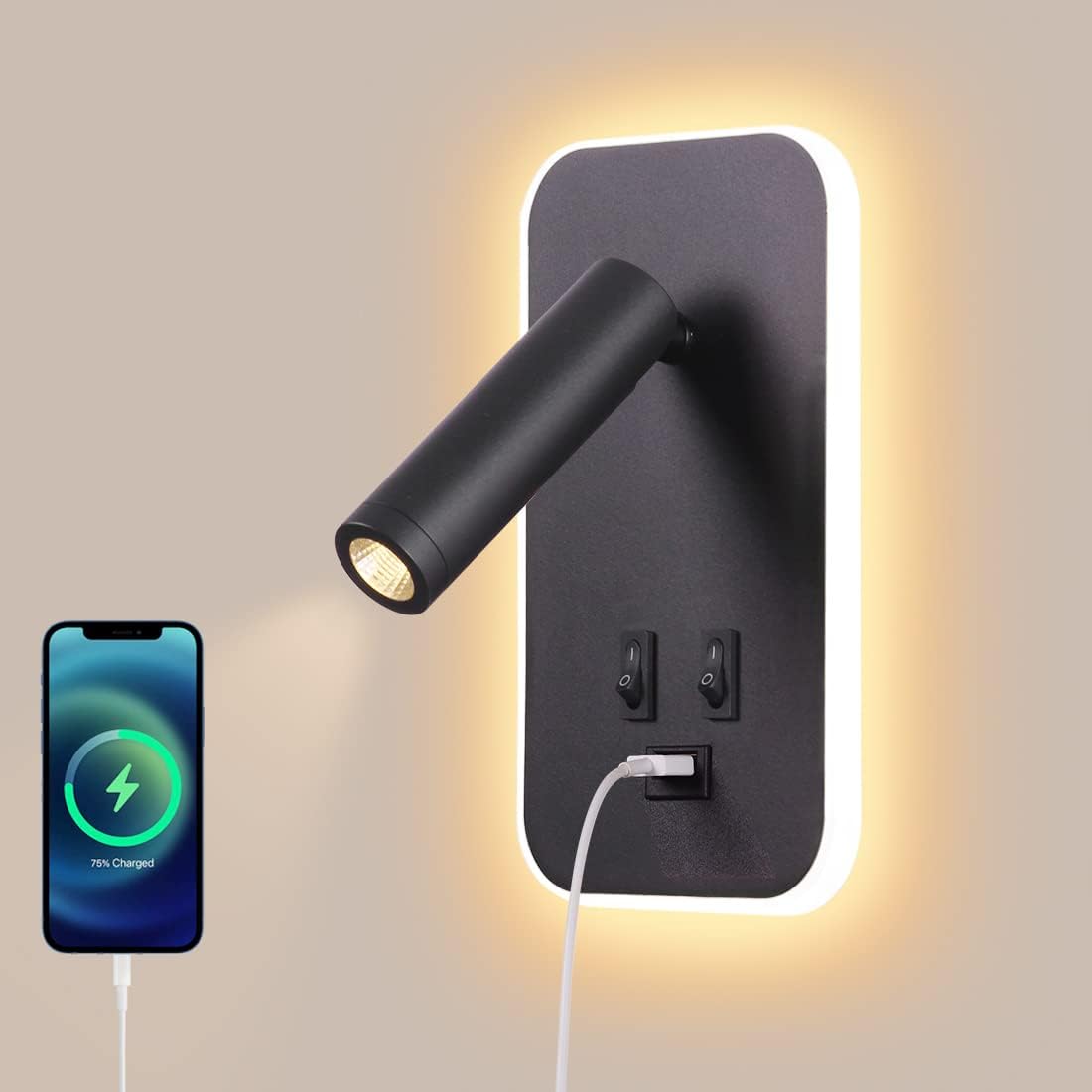 Lampe De Démarrage À Led, Lampe De Lecture Avec Canal D'Éclairage, Port Usb, Éclairage De Démarrage Et Projecteur Juste À Barre Noire [energiklass F]