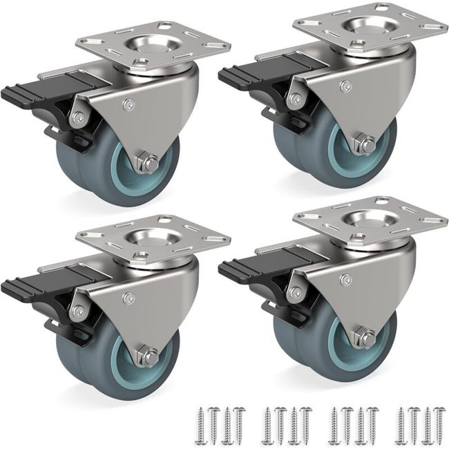 Jeu De 4 Roulettes Pour Meubles 50 Mm - Roulettes Pivotantes Avec Frein Jusqu'à 100 Kg Par Roue -roulettes Industrielles (sku Produit : 93819013 Sku Offre : 1029liu15)