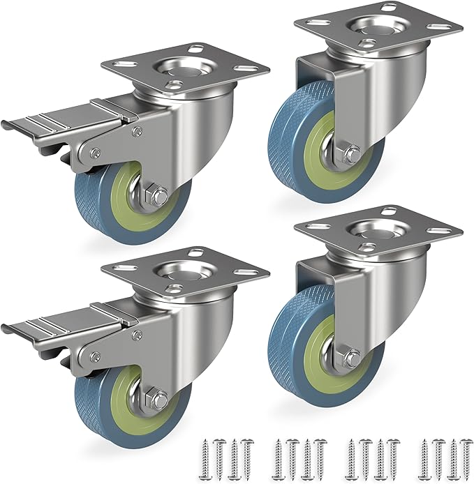 Jeu De 4 Roulettes Pour Meubles 50 Mm - Roulettes Pour Charges Lourdes Jusqu’à 50 Kg Par Roue - 2 Roues Avec Freins