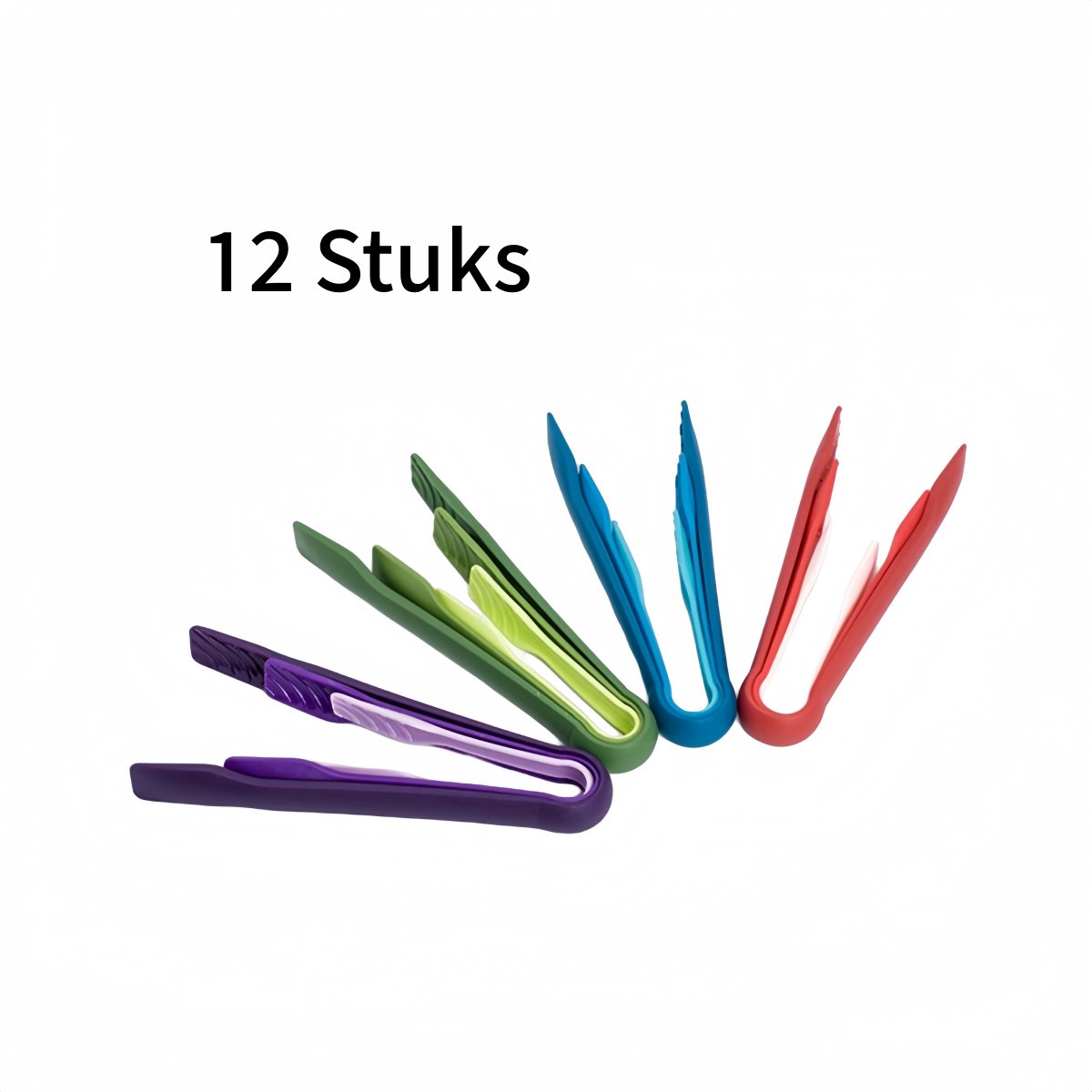 12 Stuks Kunststof Keukentang Set – Grote, Middelgrote En Kleine Tang – Antislip – Voor Brood, Salade, Vlees En Barbecue – Voedselveilig Pp – 4 Kleuren