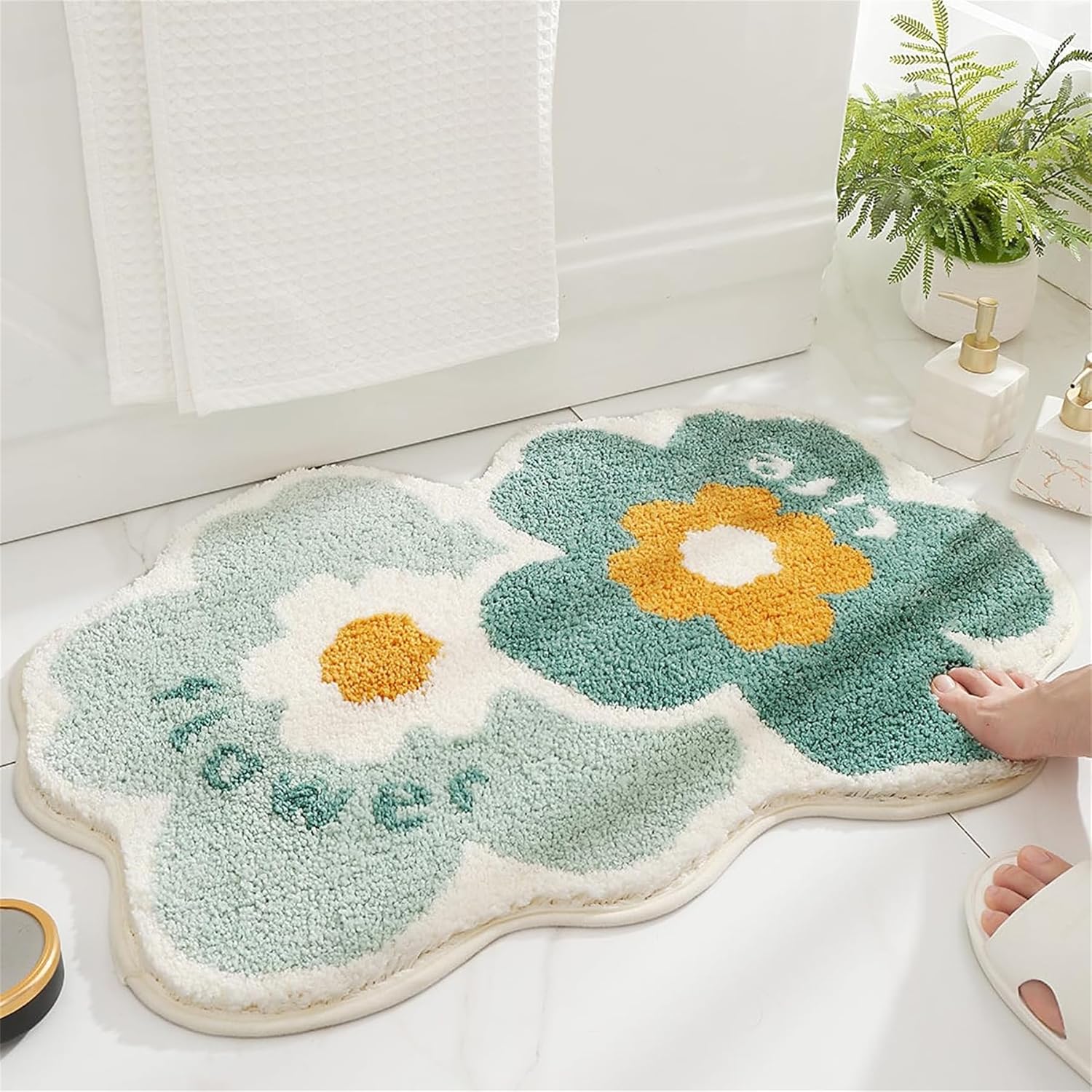Tapis De Bain Antidérapant,tapis De Douche Absorbant Lavable En Machine Pour Salle De Bain, Cuisine, Chambre, Porte (fleurs Jumelles, 50x80cm)