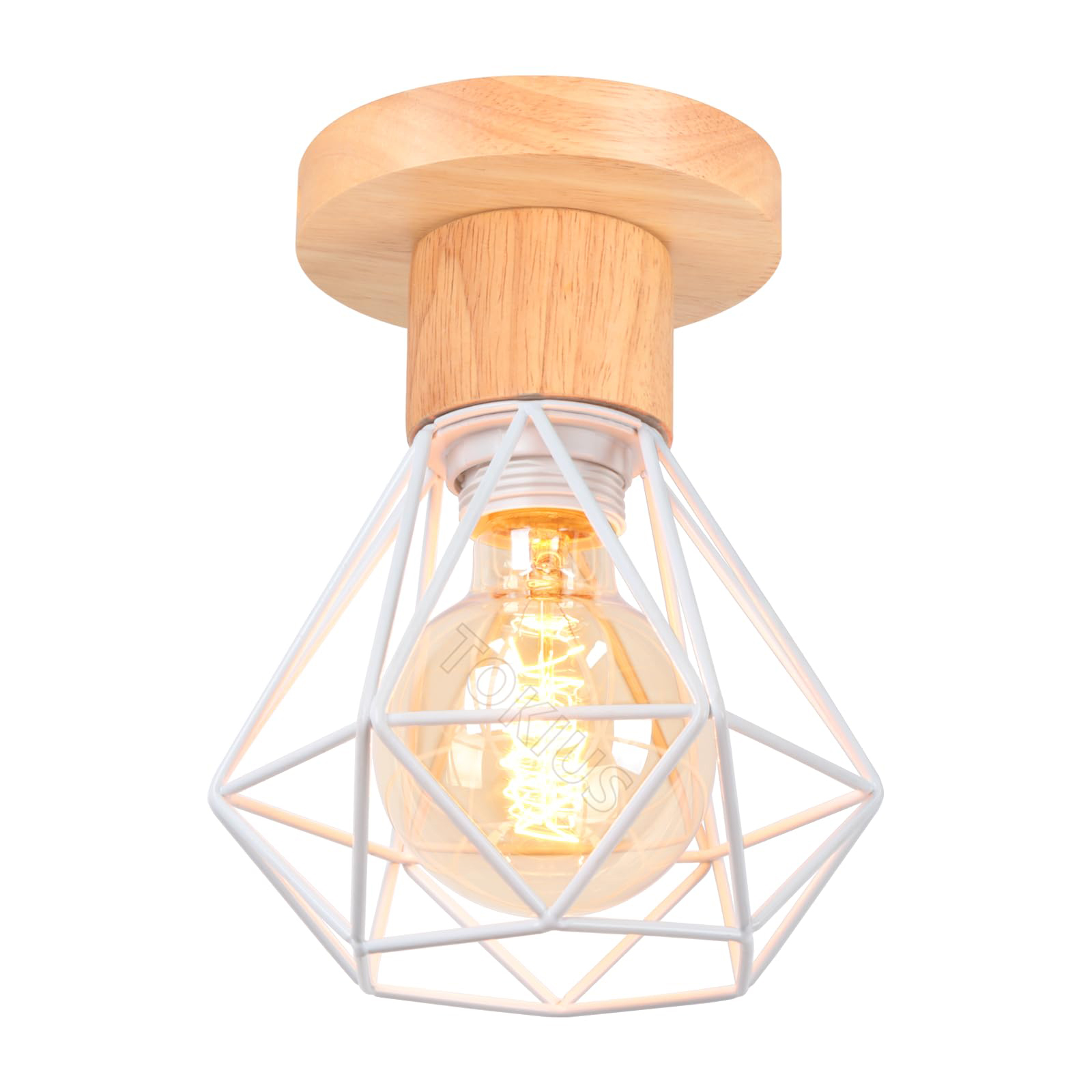 Plafonnier Vintage Industriel,lustre Rétro En Métal Et Bois Ø160mm Avec Abat-jour E27 Pour Salon,cuisine,chambre (1 Pièce)