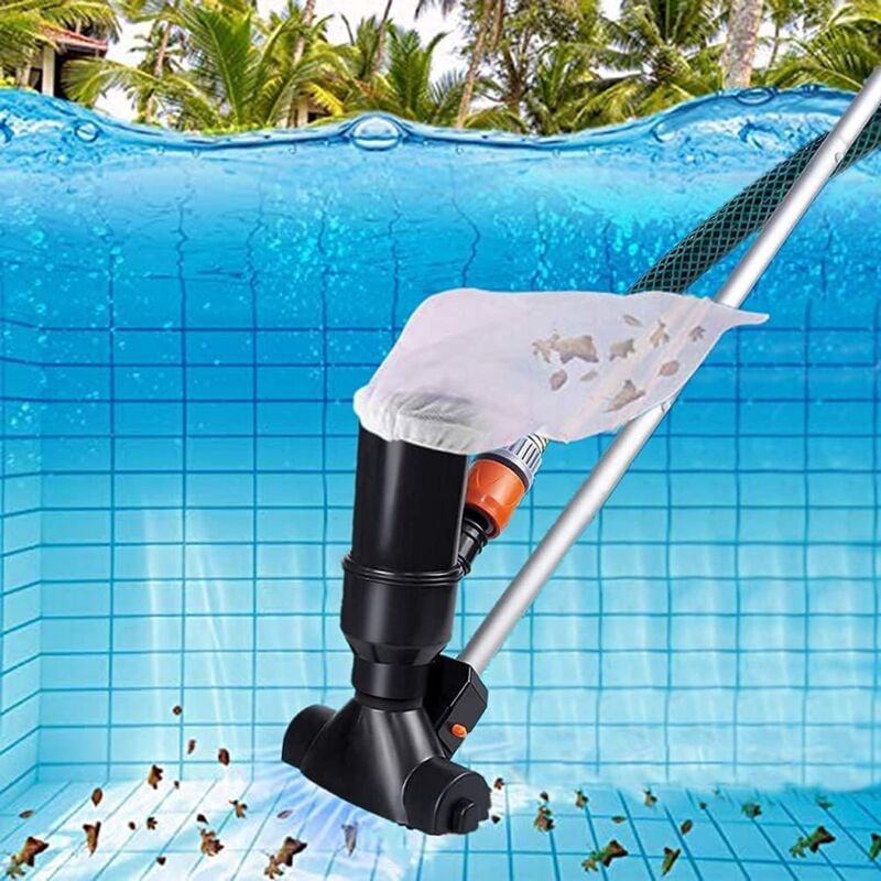 Aspirateur De Piscine Portable Pour Piscines Hors Sol, Spa Fontaine Jacuzzi Aspirateur Sous Marin Noir Avec Tête D'Aspiration À Feuilles Et Manche À 5 Sections Noir