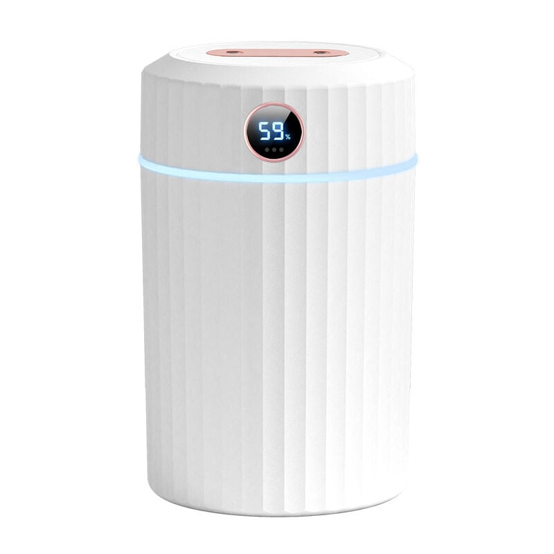 Humidificateur D'Air, 2l Humidificateur Ultrasonique Silencieux Avec Thermo-hygromètre, Duple Buse 36 Heures Temps De Fonctionnement, Arrêt Automatique, 7 Led, Pour Maison Chambre Bureau