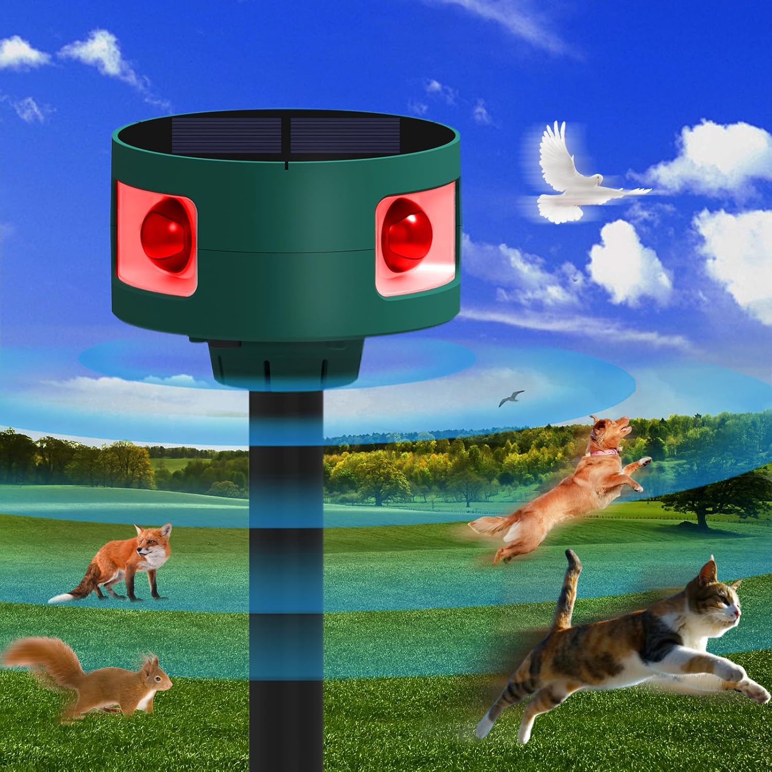 Répulsif Solaire À Ultrasons Pour Chats Et Souris, 4 Modes, Étanche Ip55