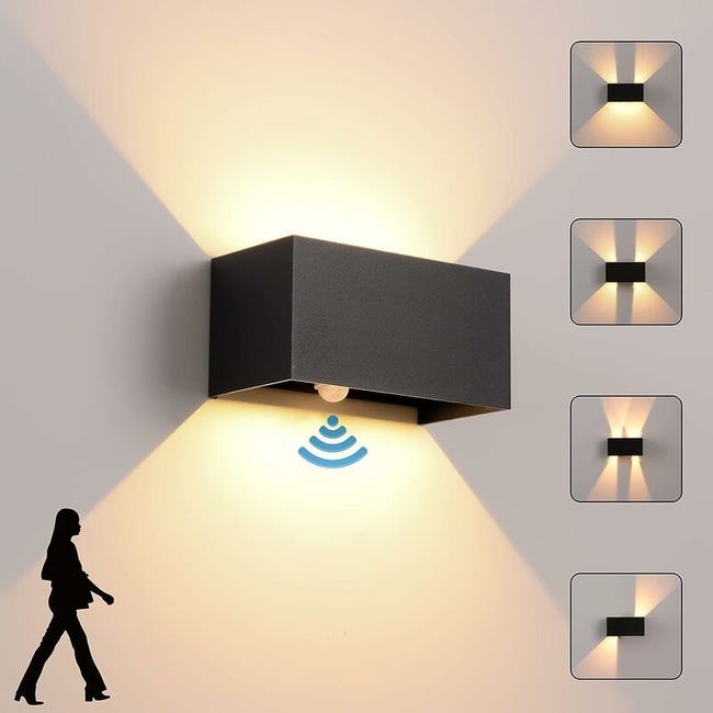 Lemroe Applique Murale Intérieur/extérieur Avec Détecteur De Mouvement，led 24w Moderne Luminaire Murale, 3000k Ip65 Blanc Chaud,noir B