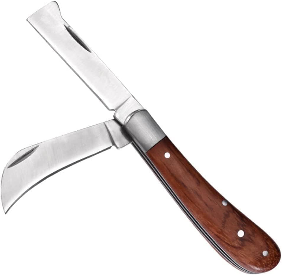 Greffoir Couteau,serpette Greffoir, Couteau De Jardin, D'Élagage Couteau Greffe Lame Double Outil De Coupe De Ciseaux D'Arbre De Semis De Taille De Greffage Pliable De Jardin,acier Inoxydable