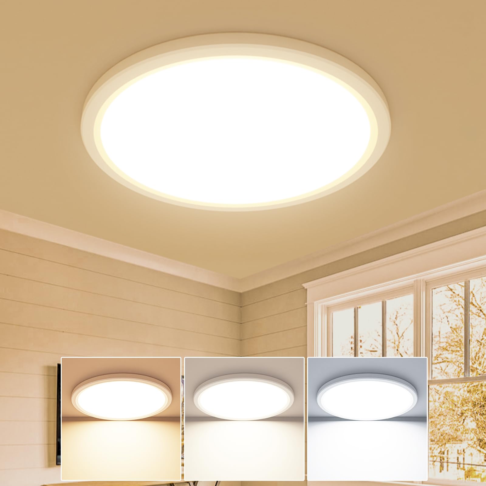 Plafonnier Led 18w - Lampe Plafond Blanc 2100lm Ip44 Étanche Pour Salle De Bain, Luminaire Rond Pour Chambre, Salon, Couloir, Garage, Cuisine, Balcon, Ø22cm