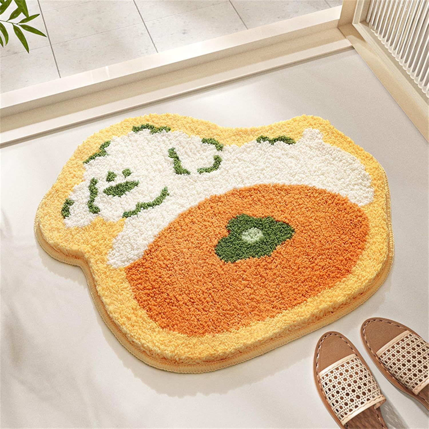 Tapis De Douche Antidérapant Motif Plantes Irrégulières,paillasson Et Tapis En Forme De Plante (chiot Orange)