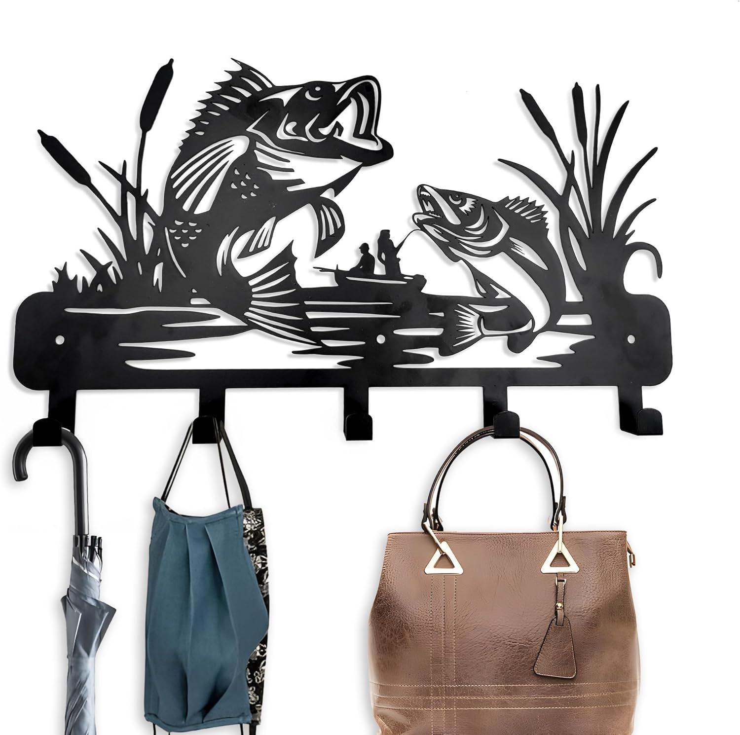 Crochet À Manteau En Métal Décor D’art Mural-cintres À Poisson Et Porte-clés-porte-vêtements Et Porte-sac À Dos Pour La Décoration Murale De Pêche