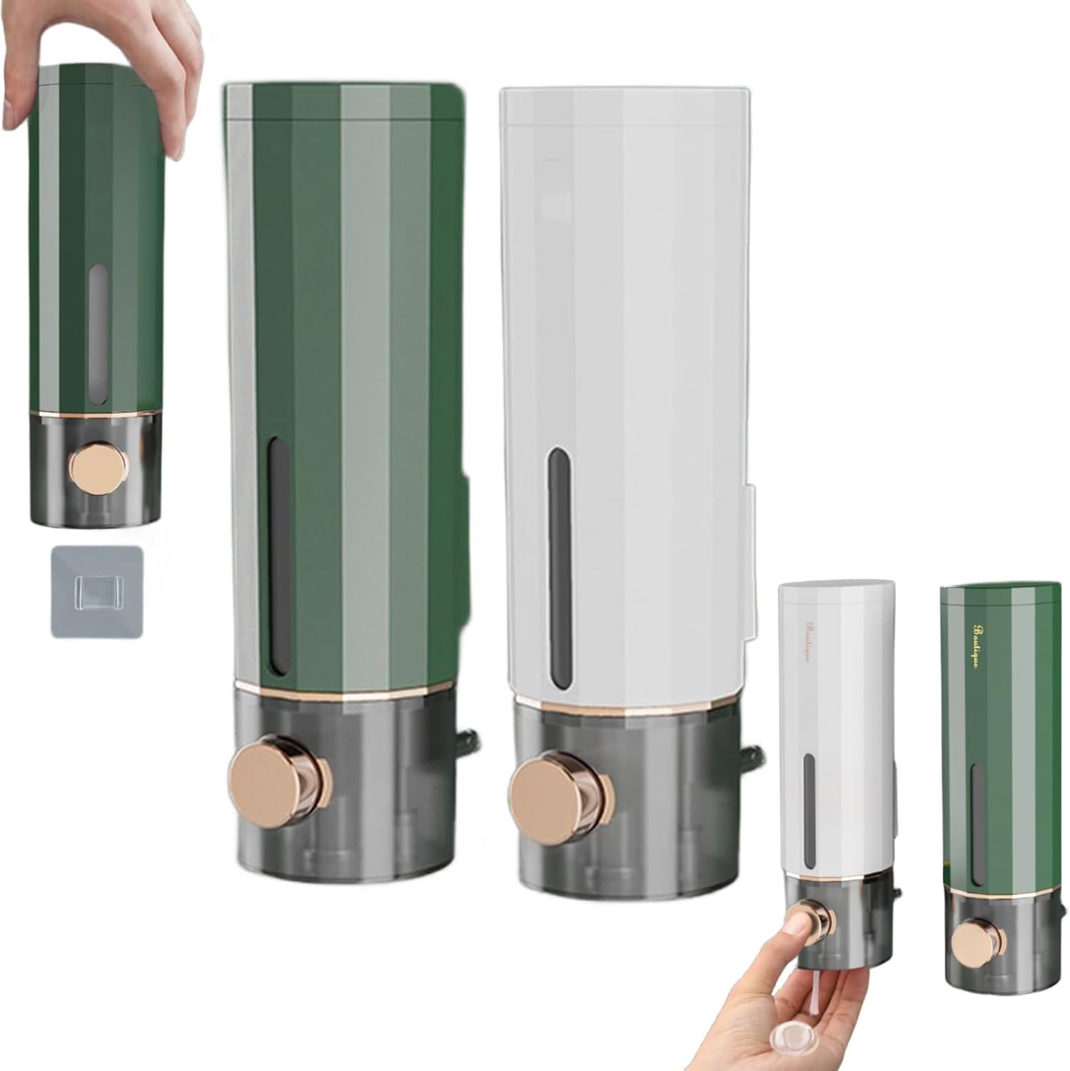 Distributeur De Savon Mural, 2 Pièces 450 Ml Distributeur De Savon Mural Sans Perçage, Shampoing, Savons Pour Les Mains (blanc Et Vert)