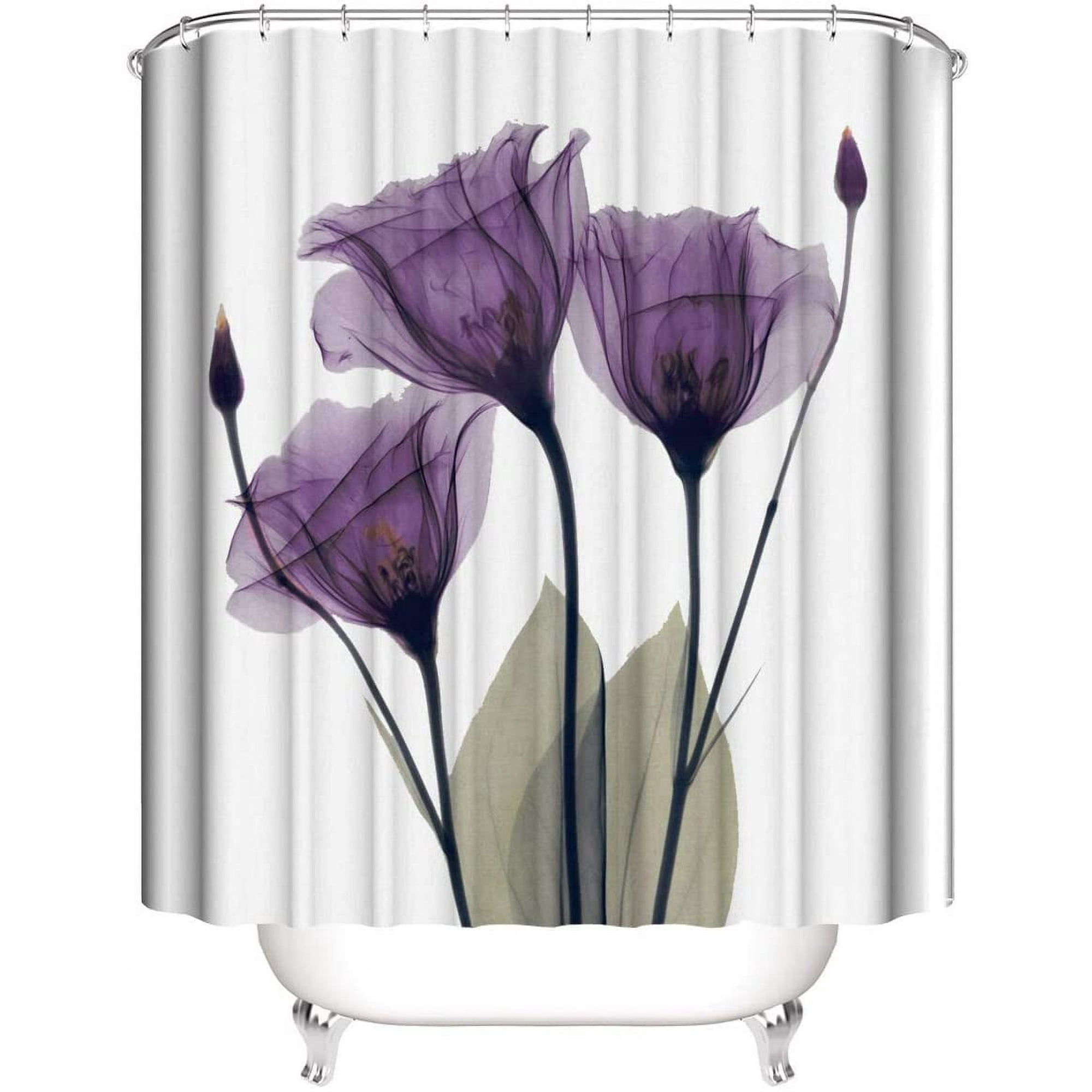 Rideau De Douche À Fleurs Violettes Avec Crochets - Rideau De Douche Fleuri Pour Salle De Bain, Ensemble De Décoration En Tissu Pour Toilettes Avec 12 Crochets, 183 X 183 Cm