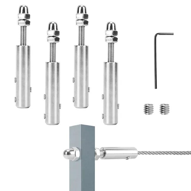 Pièces Tendeur Câble Inox 4mm - Terminal À Vis Avec Clé L Et 2 Vis De Rechange Pour Câble Métallique, Résistant Et Pratique
