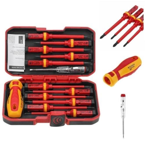 13 Pièces Kit Tournevis Isolé Vde, Coffret Tournevis Aimanté Electricien, Jeu De Tournevis Torx Interchangeables Avec Testeur De Tension