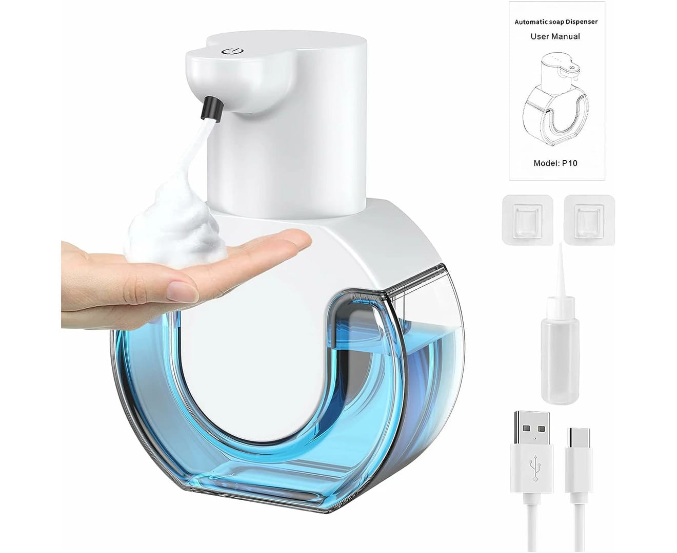 Distributeur De Savon Mousse Automatique 4 Niveaux, 430 Ml, Mural, Rechargeable Par Usb, Pour Salle De Bain, Cuisine, Bureau Ou École