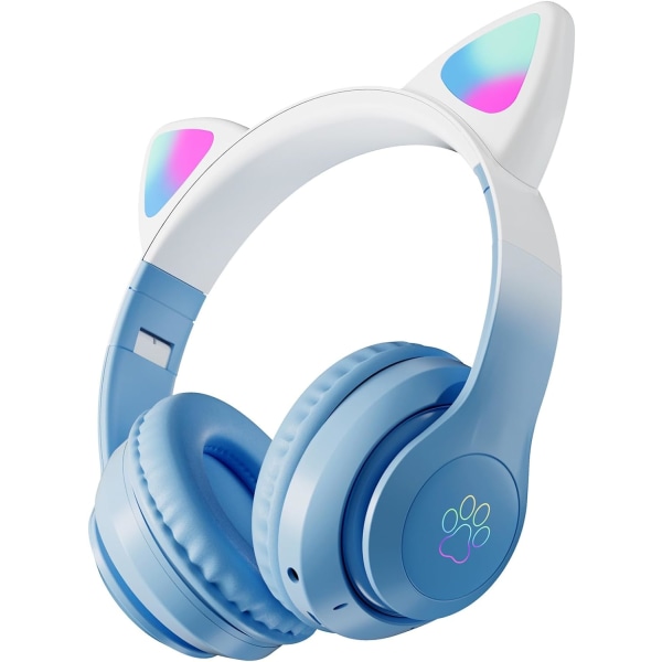 Écouteurs Bleus Pour Enfants, Écouteurs Sans Fil Bluetooth Pour Enfants, Écouteurs Bluetooth Supra-auriculaires Avec Microphone, Écouteurs Cat Ear Pour Film...