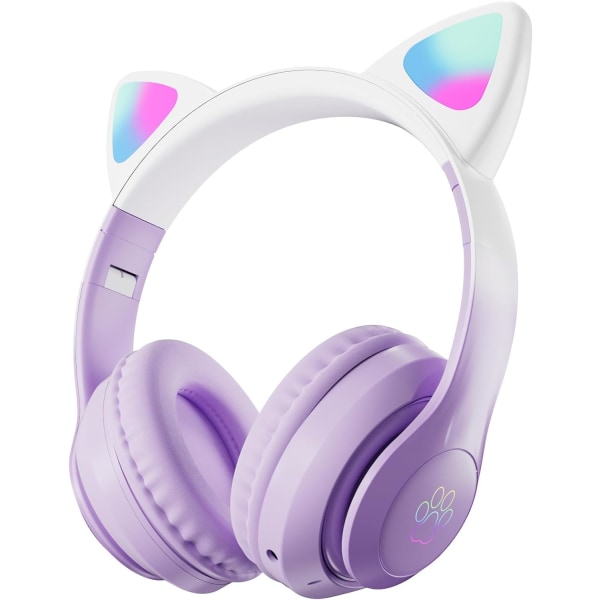 Casque Audio Violet Pour Enfants, Casque Bluetooth Sans Fil Pour Enfants, Adolescents Et Adultes, Casque Supra-auriculaire Bluetooth Avec Microphone, Casque À Oreilles De Chat Pour Filles