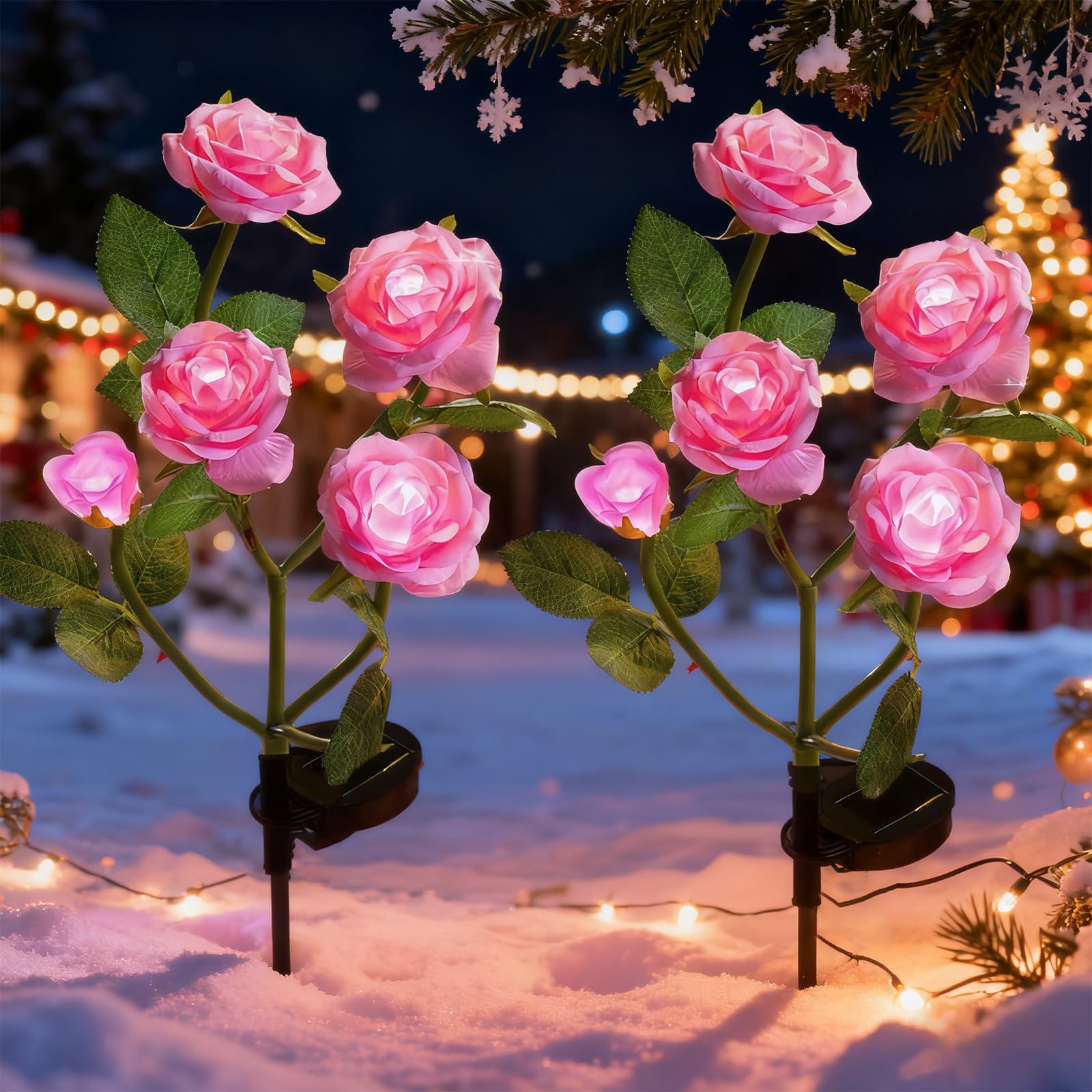 Lumières Solaires Jardin-lumières De Chemin Solaires Lampes Solaires À Led Extérieures Décoratives Avec 10 Fleurs Roses, Pour La Décoration De Allée De Allée De Jardin De Pelouse Imperméable (rose)