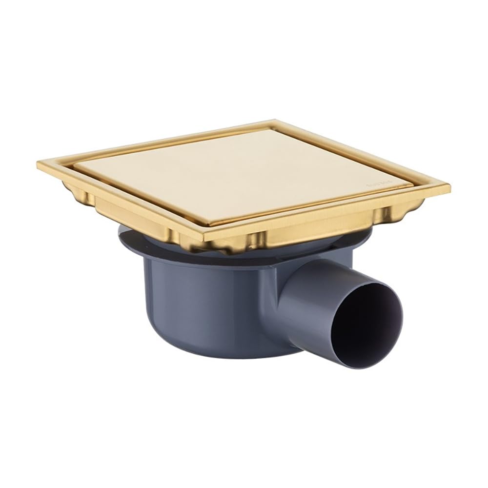 Drain De Douche Carré 15x15 Cm,anti-odeurs 360°,positif/négatif,filtration Double,invisible Et Carrelable (doré)