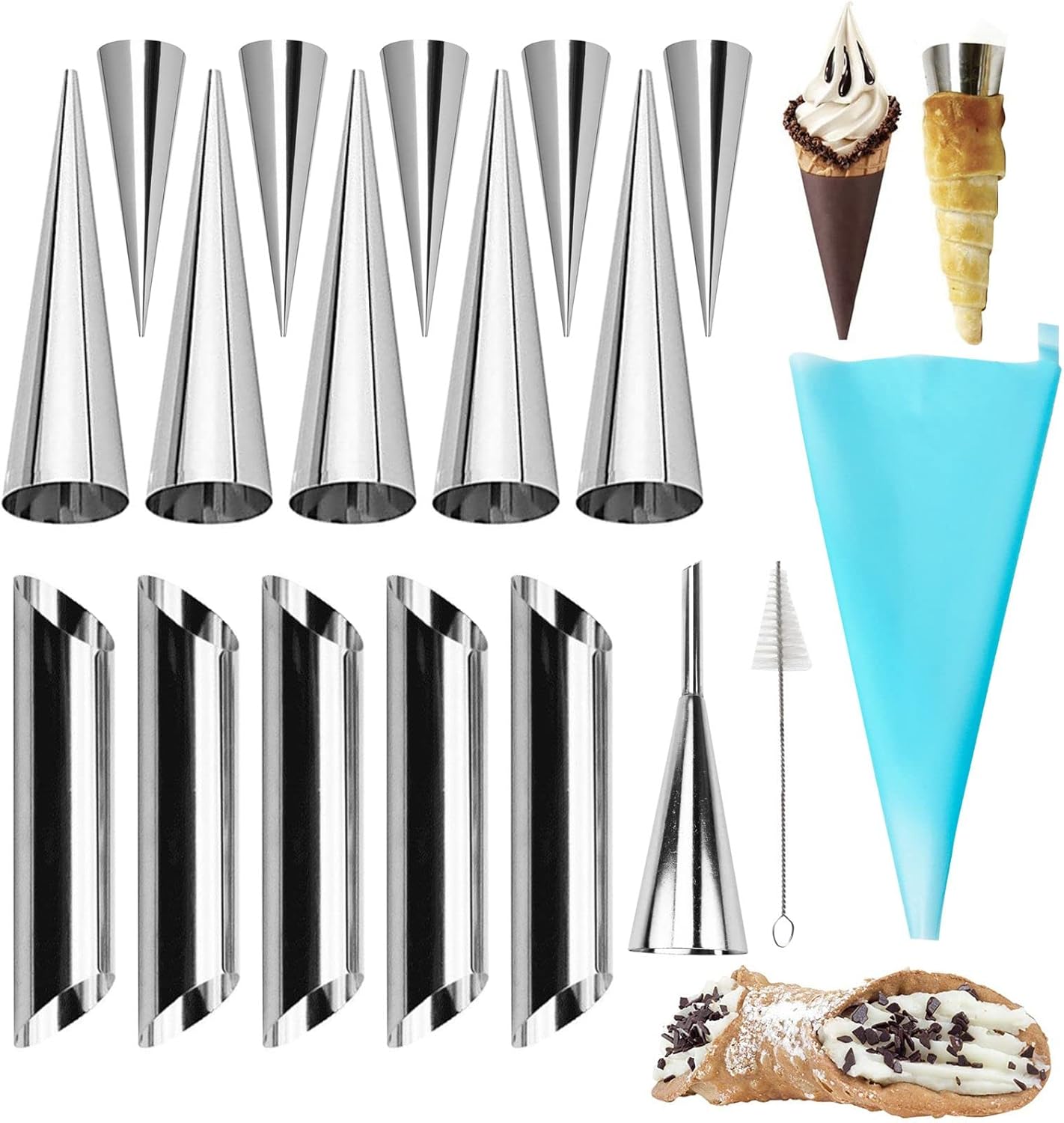 Set De 23 Croissants - 10 Croissants De Boulangerie De 5 Pouces - 10 Boîtes De Crème Glacée De 5 Pouces - Inclus Herbruikbare Bleu Spuitzak - Reiniging Sborstel Et Hoogwaardig Lang Botercrèmes Puitmon