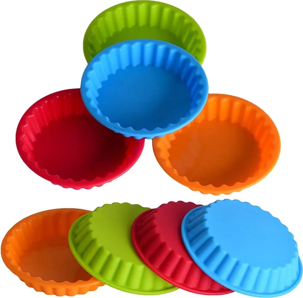 Silikon Backform Rund, 12 Stück Wiederverwendbare Mini Tarteform Antihaft Kuchenform Gebäck Backformen Obsttorten Quicheformen