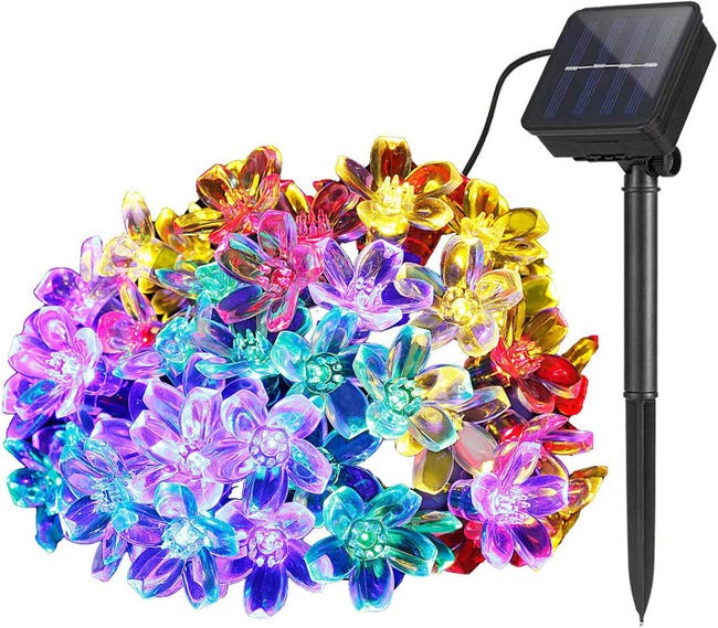 Guirlande Lumineuse Solaire Chaîne Fleur Cerise Fée Extérieure Étanche Jardin Patio Noël Décoration Intérieure (blanc Chaud, 8 Fonctions, 7m50led)