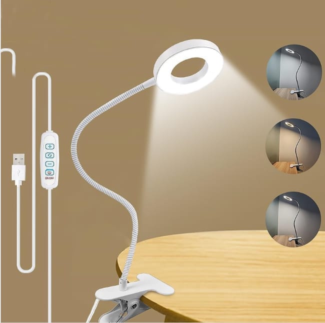 Lampe De Bureau, 3 Modes D’éclairage &10 Niveaux Dimmable, Lampe De Lecture À Pince Pour Lire Et Travailler, Bras D'Éclairage Rotatif À 360 Degrés