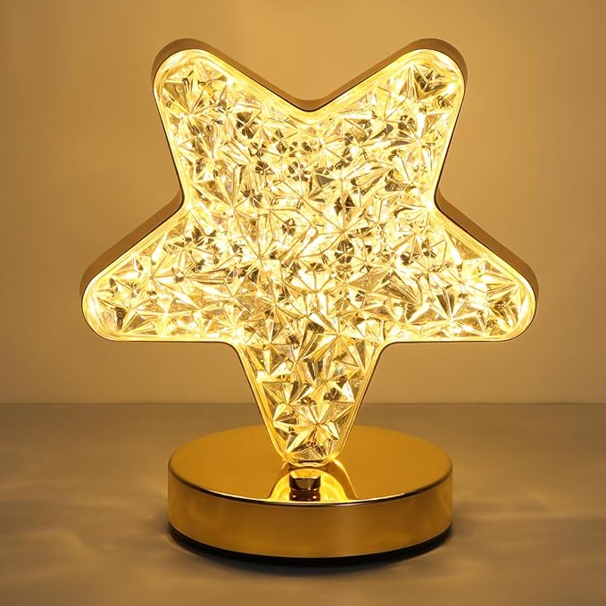 Lampe De Table Lewondr Star, Lampe Tactile À Intensité Variable Avec 3 Couleurs, Veilleuse Rechargeable Avec Port Usb, Lampe De Chevet En Cristal En Forme D'Étoile Pour Table De Nuit, Bureau, Chambre,