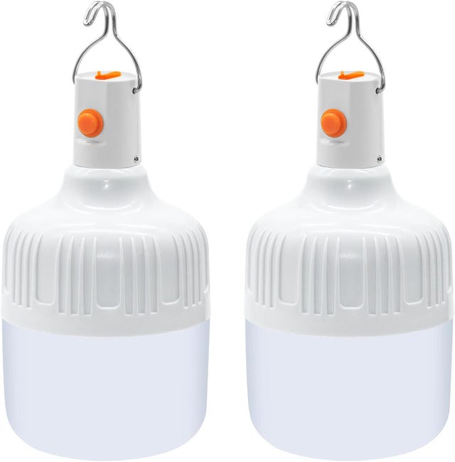 Lot De 2 Lampes De Camping Led Rechargeables Par Usb, Alimentées Par Batterie, Avec Crochet, Ampoule Portable À Intensité Variable Et 3 Modes (référence Produit : 96652652 Référence Offre : Mkh25.7.1