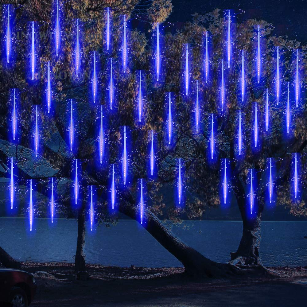 10 Tubes 30cm Led Météore Pluie Lumineuses Guirlandes Solaire, Lumineux Etanche Extérieur Douche Pluie Feux Pour Noël Mariage Fête Soirée Maison Arbre Sapin Jardin (bleu)