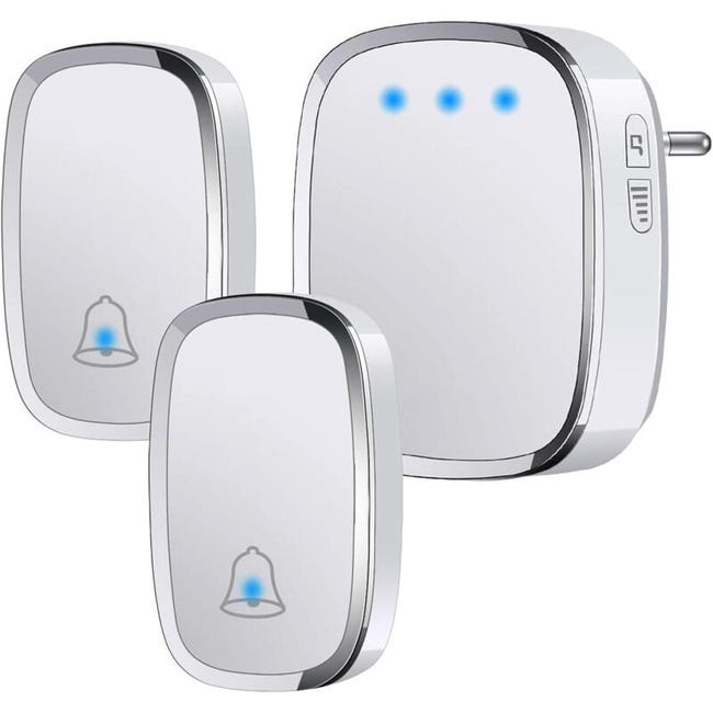 Sonnette Sans Boîtier Extérieur Ip44, Sonnette 300 M Avec Flash Led, 2 Lampes Et 1 Récepteur, 5 Niveaux De Volume, 36 Mélodies