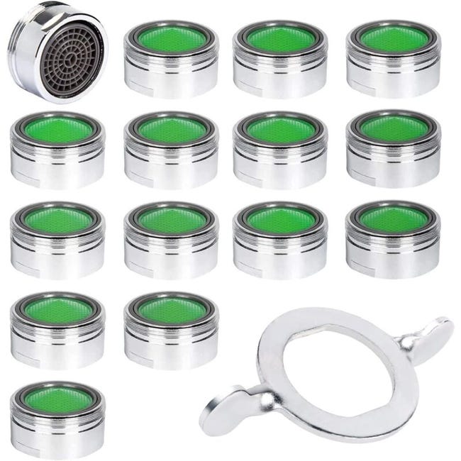 15pcs Mousseur Robinet, Acier Inoxydable Aérateur De Robinet M24 Avec Filtre En Abs, Economiseur D'Eau Embout Brise Jet+15 Joints Et 1 Clé Argent
