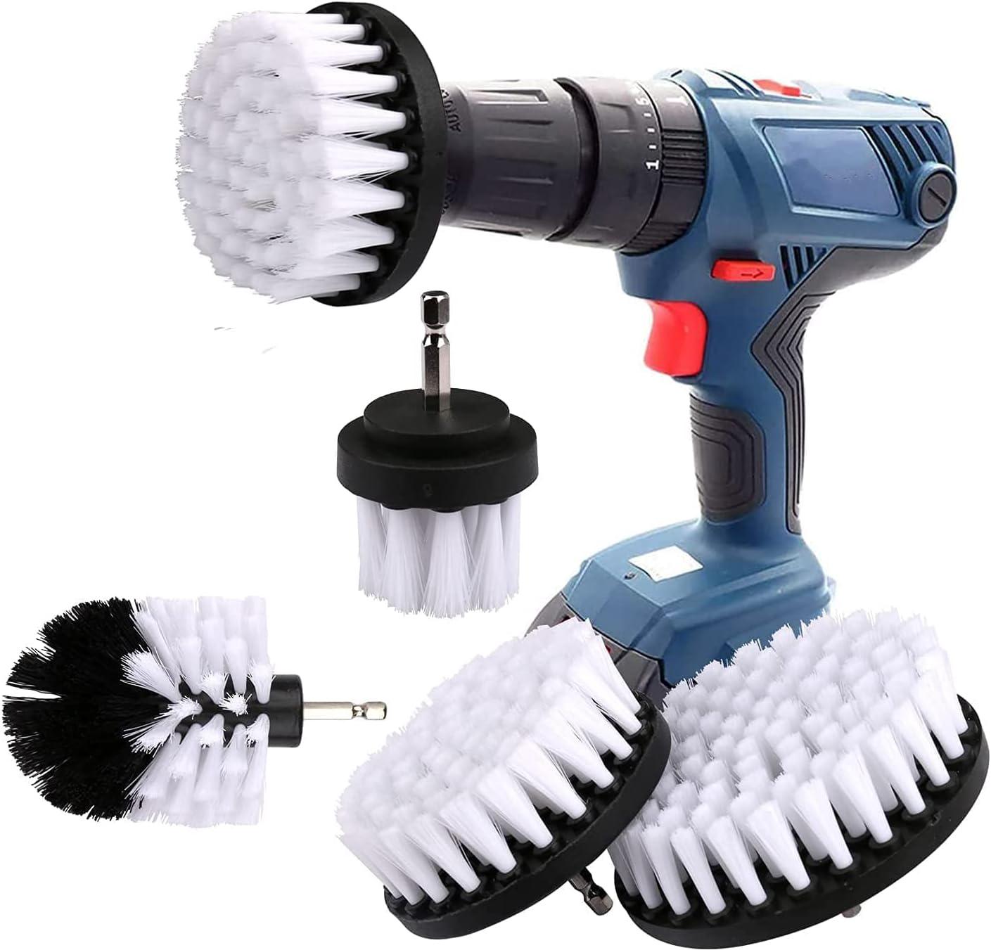 Brosse Nettoyage Perceuse 4 Pièces, Brosse Pour Perceuse Voiture, Brosse Pour Perceuse Brosse Nettoyage, Pour Carrelage Baignoire Toilettes Blanc
