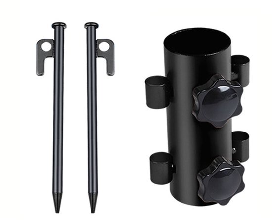 Bevestigingsbeugel Voor Luifelstokken - Bevestigingsbeugel Voor Tentstokken - Bevestigingsbeugel Voor Parasolstokken - Inclusief Één Basis En Twee 20 Cm Lange Stalen Spijkers - Geschikt Voor Tenten, Z