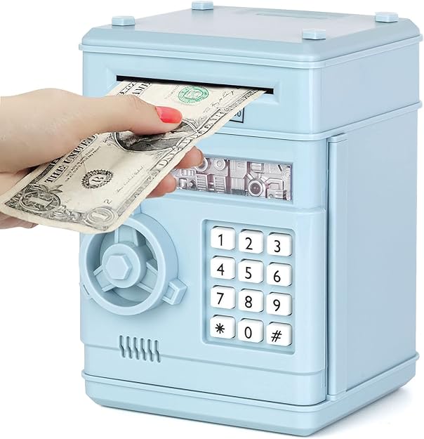 Tirelire Electronique Atm Coffre-fort Avec Code Pour Enfants，bleu Clair