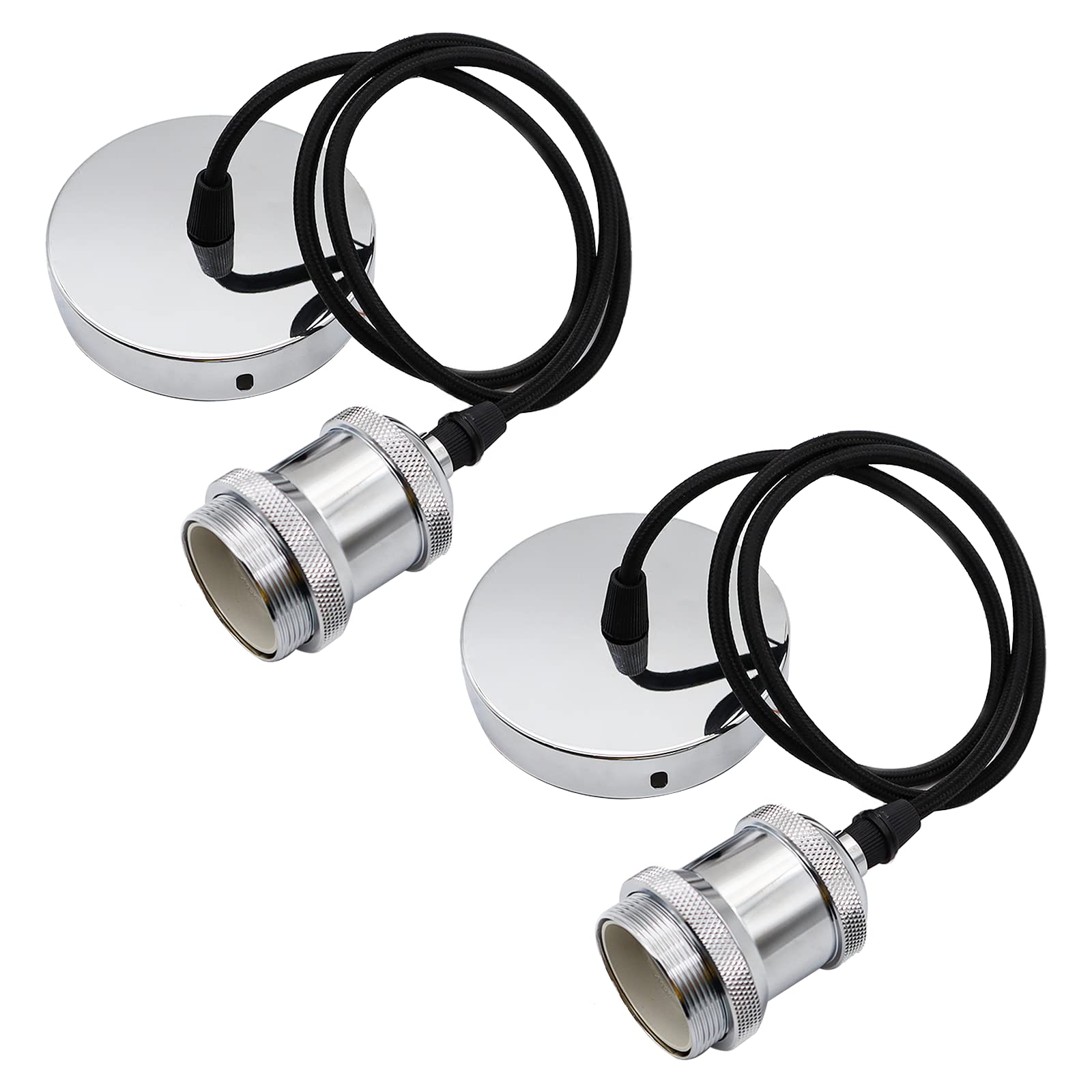 Lot De 2 Suspension E27 Avec Anneau À Vis Support De Lampe E27 Avec Câble Textile Réglable 100cm Câble De Suspension Pour Éclairage Au Plafond Salon Chambre Cuisine（e