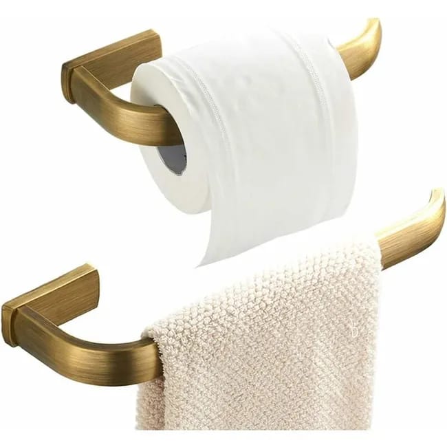 Ensemble D'Accessoires De Salle De Bain 2 Pièces - Ringeau De Serviette Mural En Laton Et Porte-papier Hygiénique, Bronze Brossé